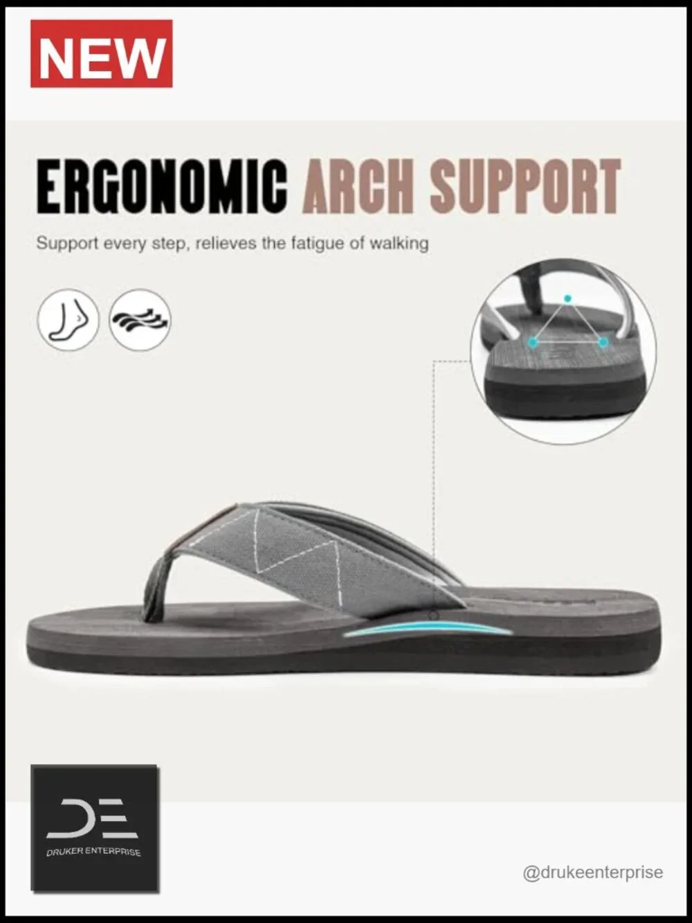 Men's Flip Flops Thong Sandals Arch Support Slip Resistant Beach Walking
